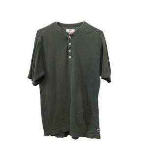 Vintage Levis Collarless Polo Shirt Green Medium 1/4 Button